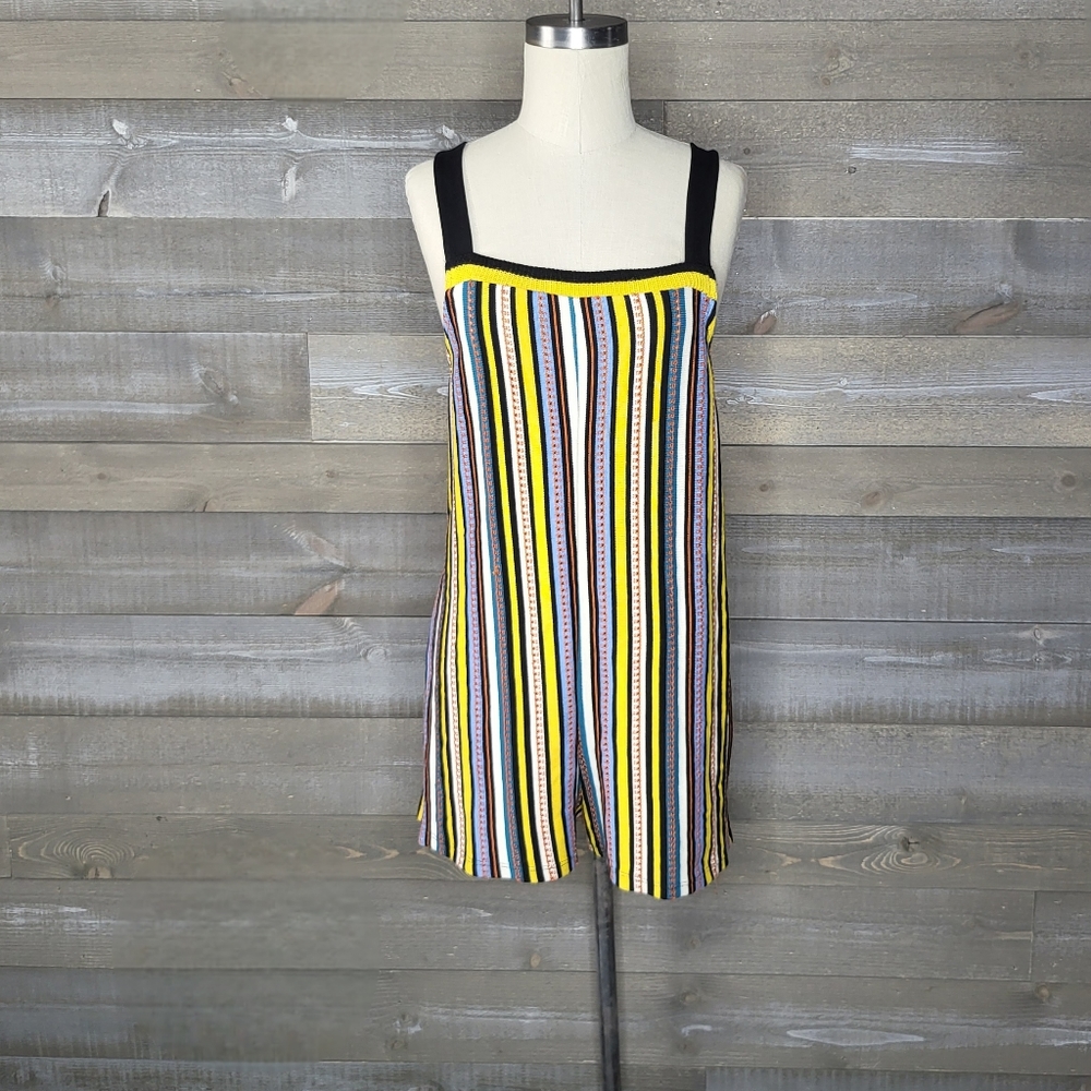 Zara Short Striped Square Neckline Multicolor Loose Fit Pull On Style Ju…